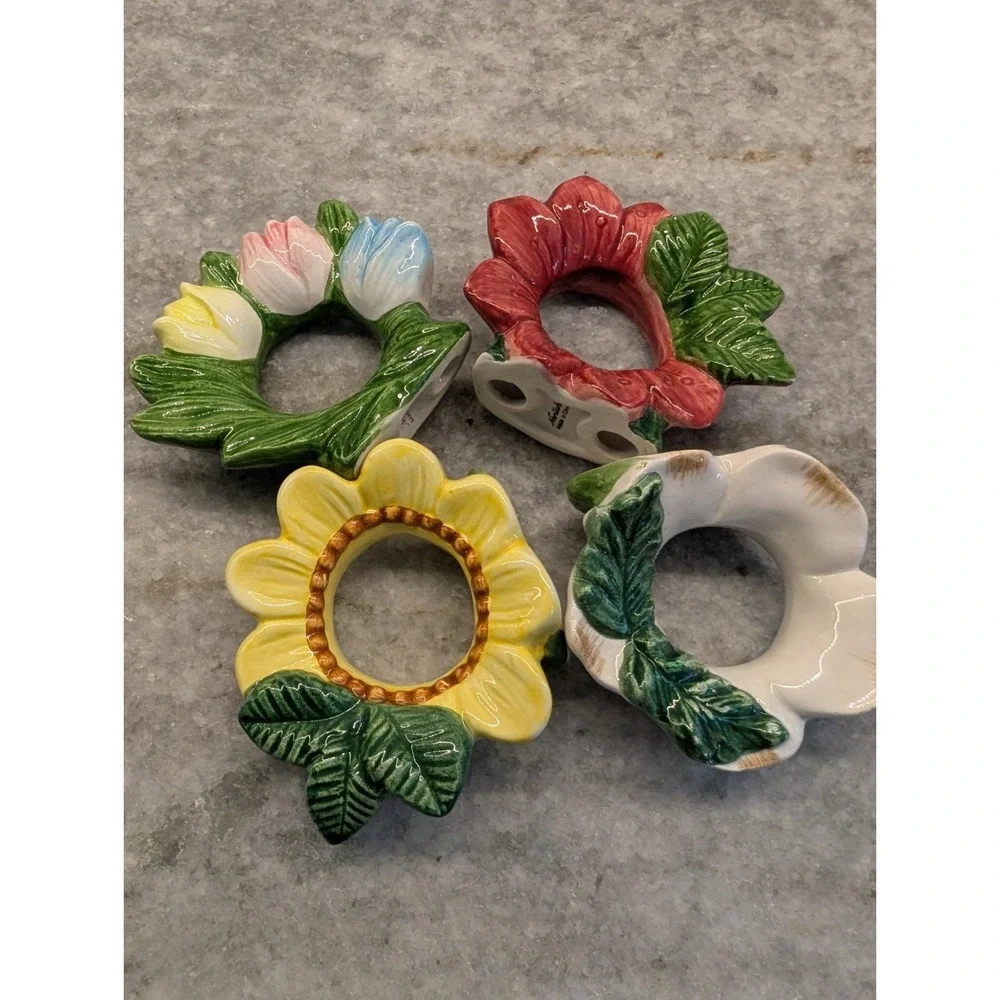 Vintage Noritake Country Fences Collection Floral Ceramic Napkin Rings Set Of 4‎